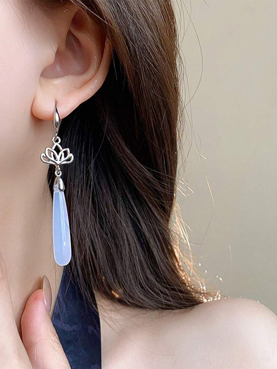 Ethnic Fashion Wear - Elegant Chinese Style Lotus Teardrop Dangle