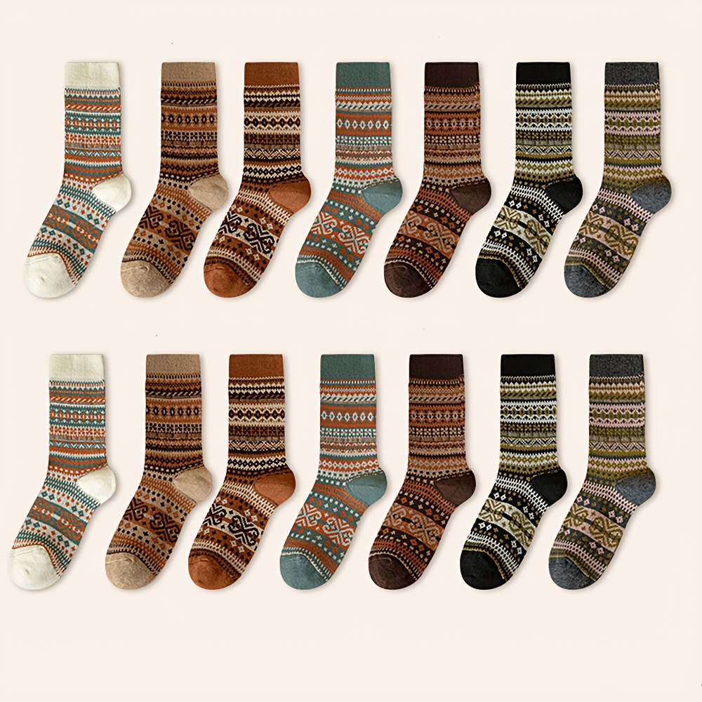 Retro 7-Color Mid-Calf Socks f - Winter Ethnic Fashion For Women avaliação e preço