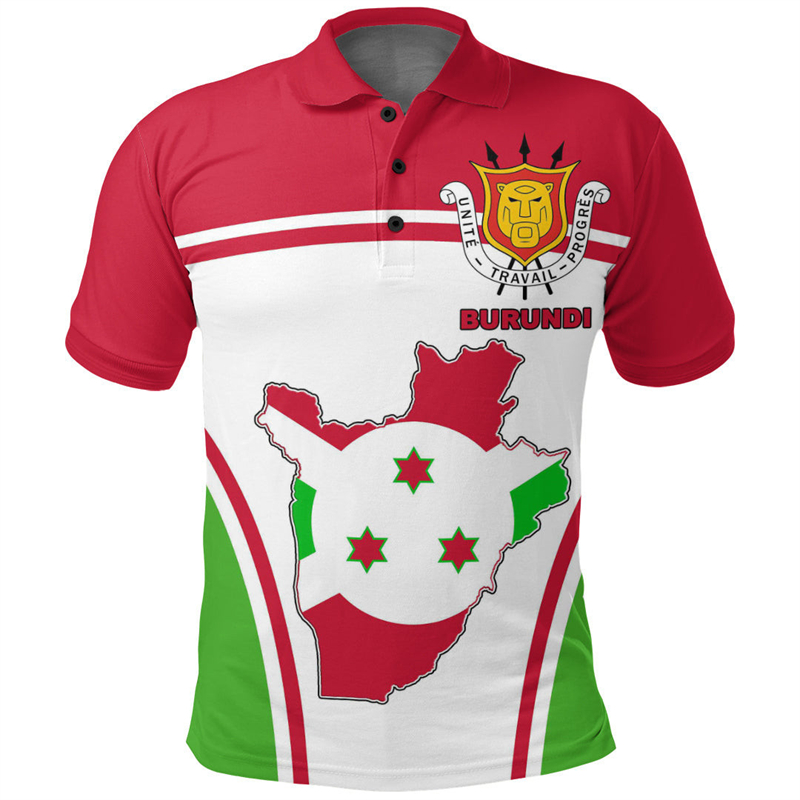 Burundi Flag Map 3D Print Polo - Dashiki Shirt Men avaliação e preço