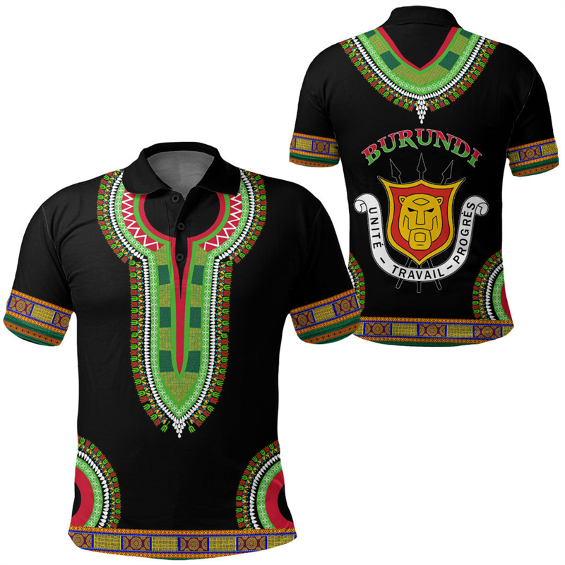 Burundi Flag Map 3D Print Polo - Dashiki Shirt Men avaliação e preço