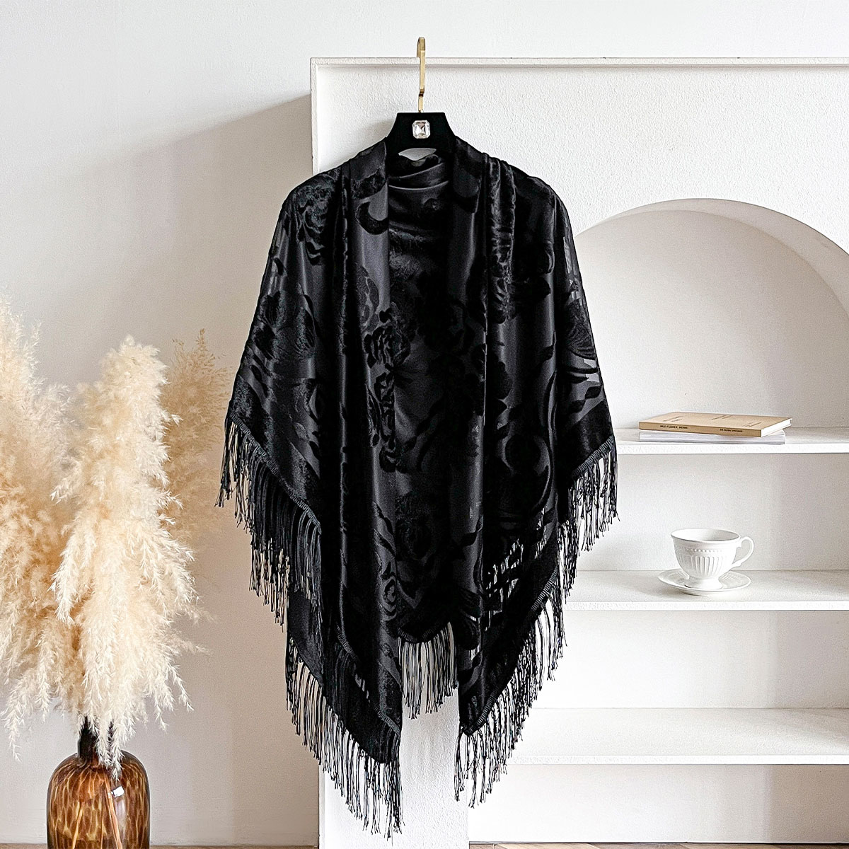 Retro Velvet Tassel Scarf Flor - Winter Ethnic Fashion For Women avaliação e preço