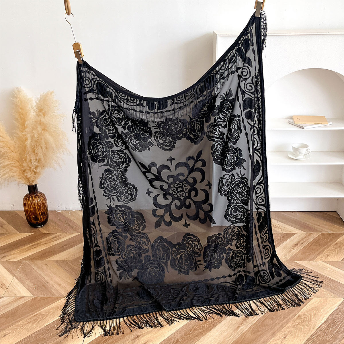 Retro Velvet Tassel Scarf Flor - Winter Ethnic Fashion For Women avaliação e preço