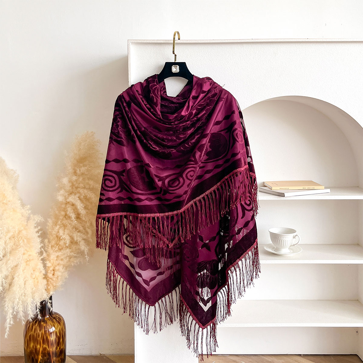 Retro Velvet Tassel Scarf Flor - Winter Ethnic Fashion For Women avaliação e preço